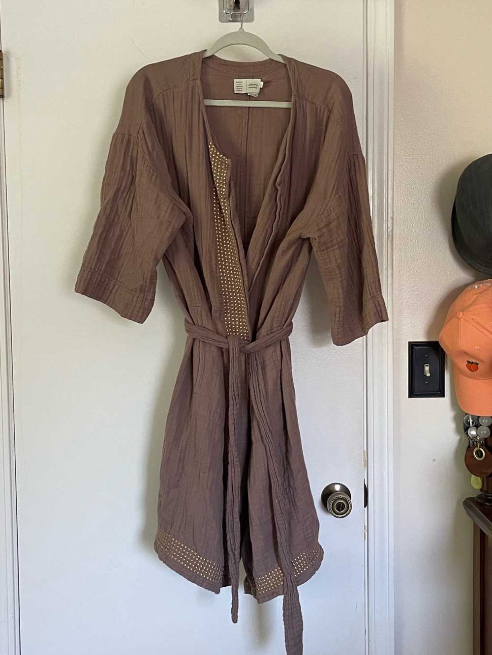 Anthropology Lightweight Brown Wrap Robe with Tie Waist